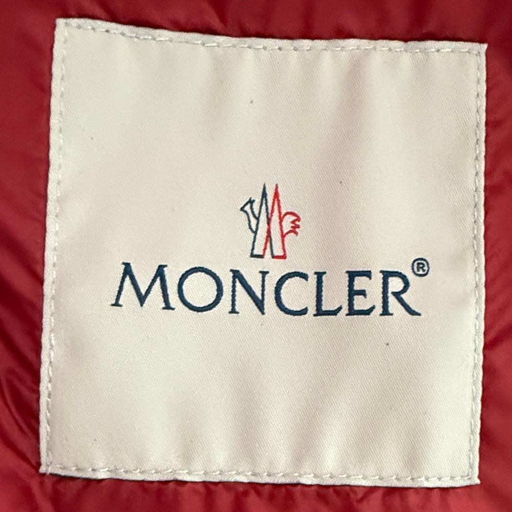 Moncler Quilted Red Hooded Goose Down Jacket w/Burgundy Velvet Accents & Trim - Picture 9 of 13